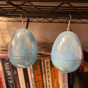 Blue Iridescent Egg Earrings